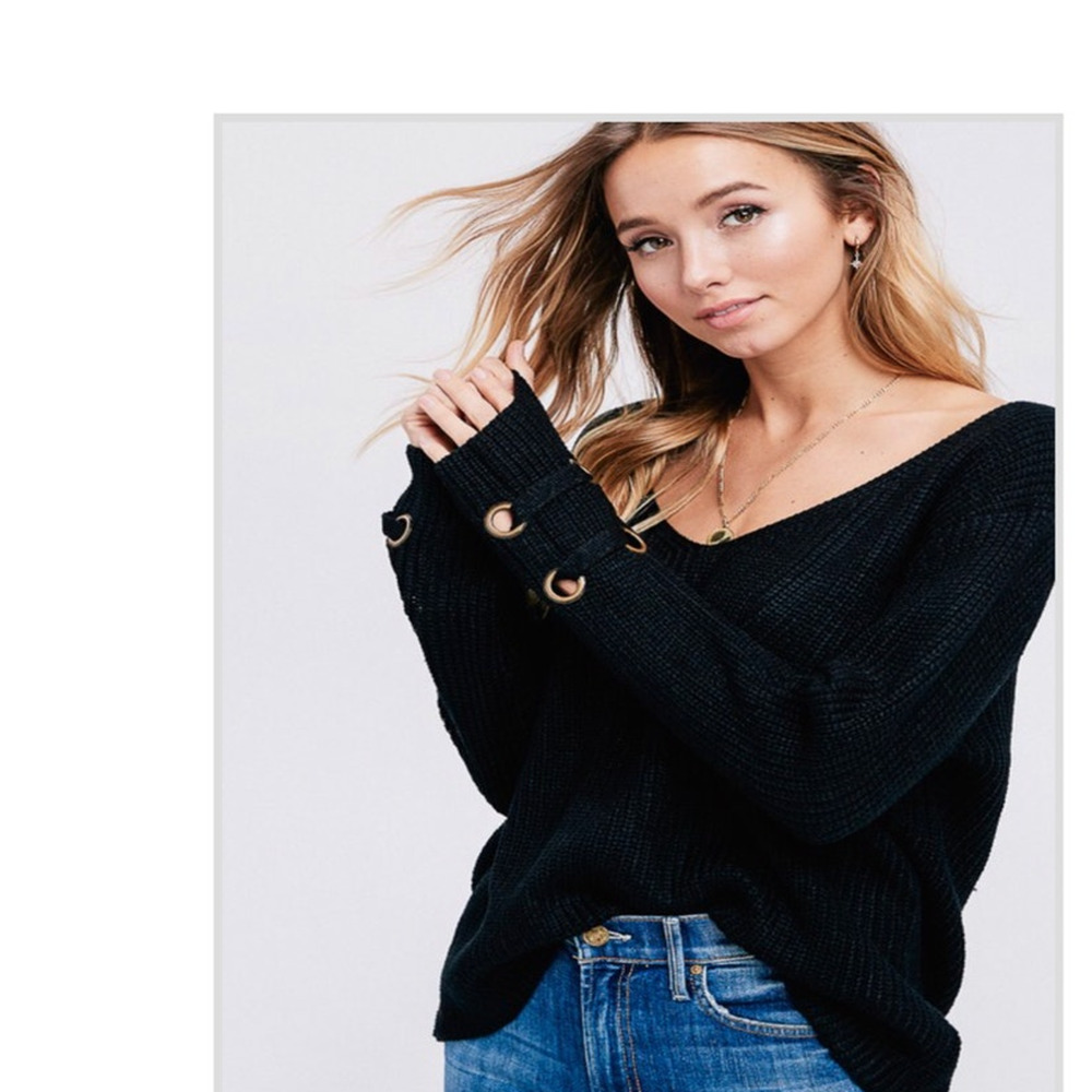 Miracle Slouchy Knit Pullover Sweater Black V-neck Womens M/L